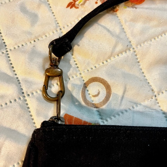 Gap Wristlet Clutch Zipper Black Canvas Button Pocket Pink Lining Snap Strap - Picture 3 of 12